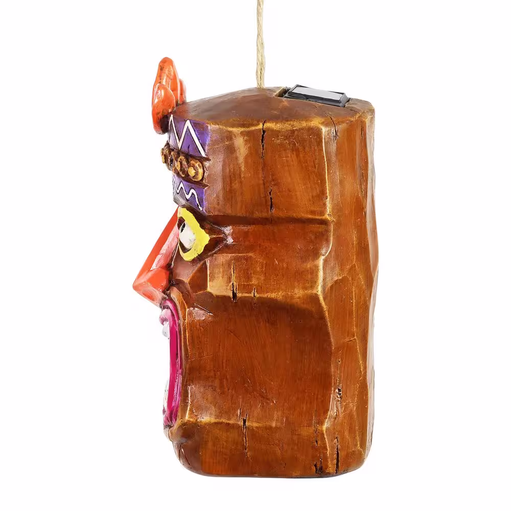Exhart 5.5 in. x 8.5 in. Solar Tiki Bird House Resin Birdhouse
