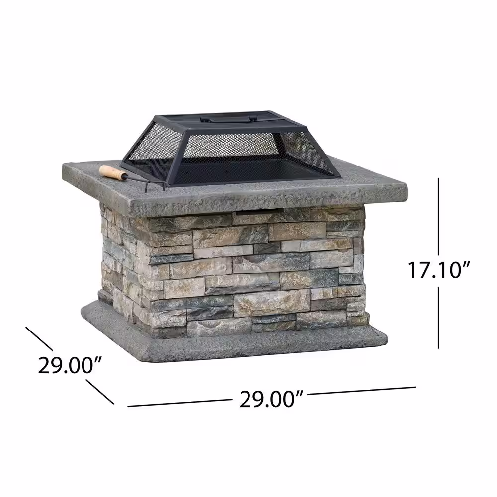 Noble House Crestline 29.00 in. x 17.10 in. Square Natural Stone Fire Pit