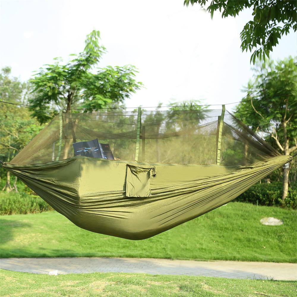 None Outdoor Portable Nylon Hammock with Mosquito Net, 600 lbs, Load 2 Persons, Swing Hanging Bed, for Hiking Camping