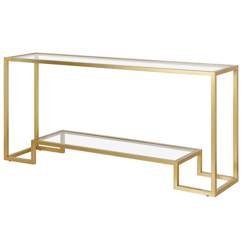 None Athena 64 in. Gold Rectangle Glass Console Table