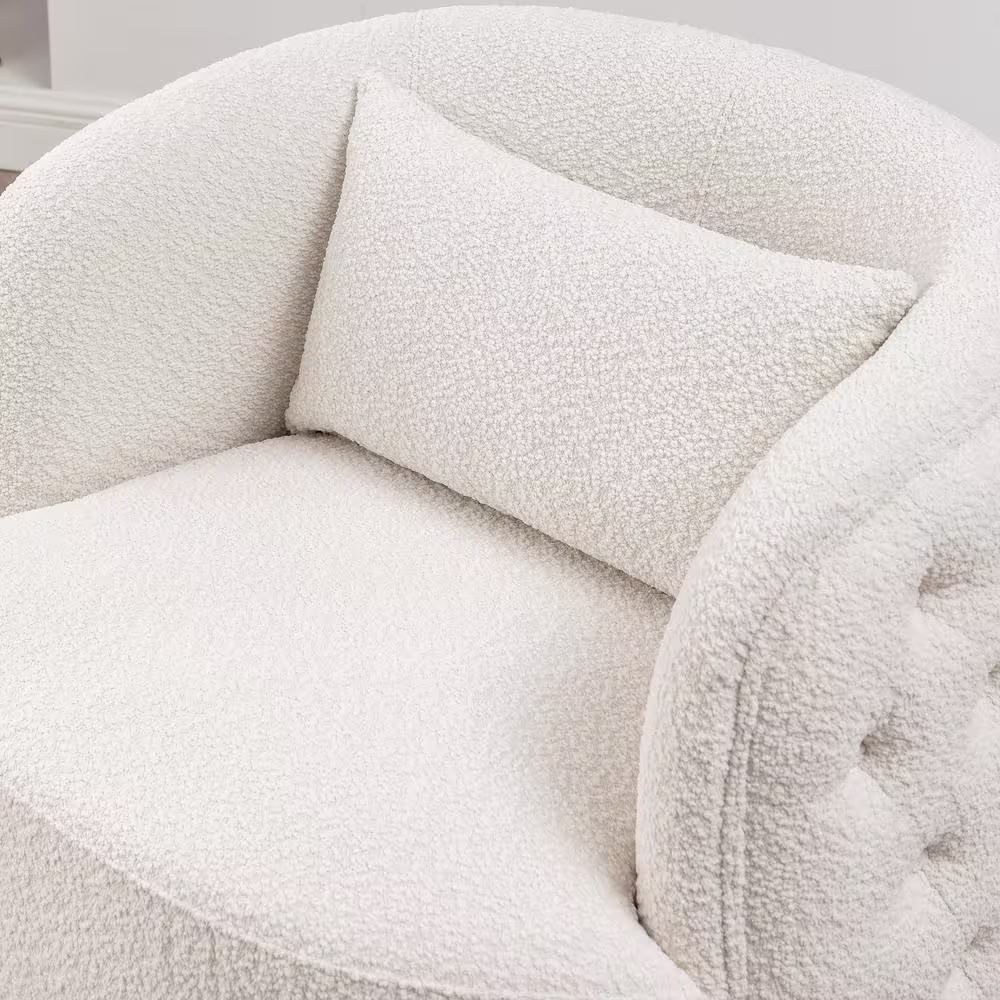 KINWELL Cream Boucle Tufted Upholstered Swivel Armchair