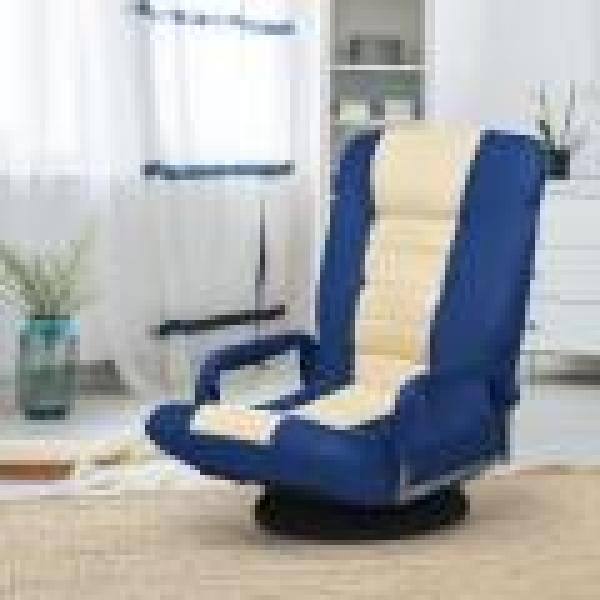 Boyel Living 21.5 in. Blue Metal Frame 360-Degree Swivel Gaming Folding Chair with Adjustable Backrest