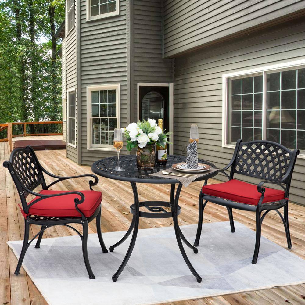 Nuu Garden Antique Bronze 3-Piece Cast Aluminum Patio Conversation Set with Red Cushions