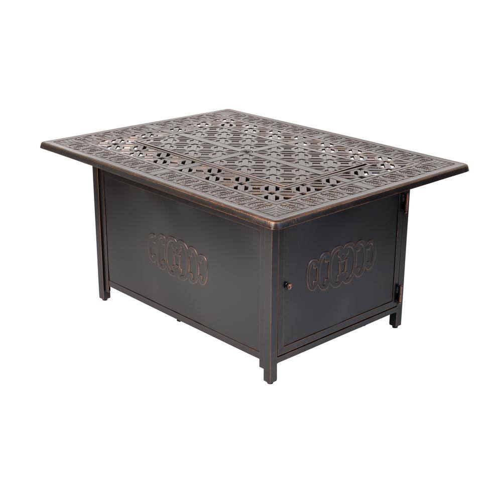 Fire Sense Dynasty 48 in. x 24 in. Rectangle Aluminum Propane Fire Pit Table in Antique Bronze