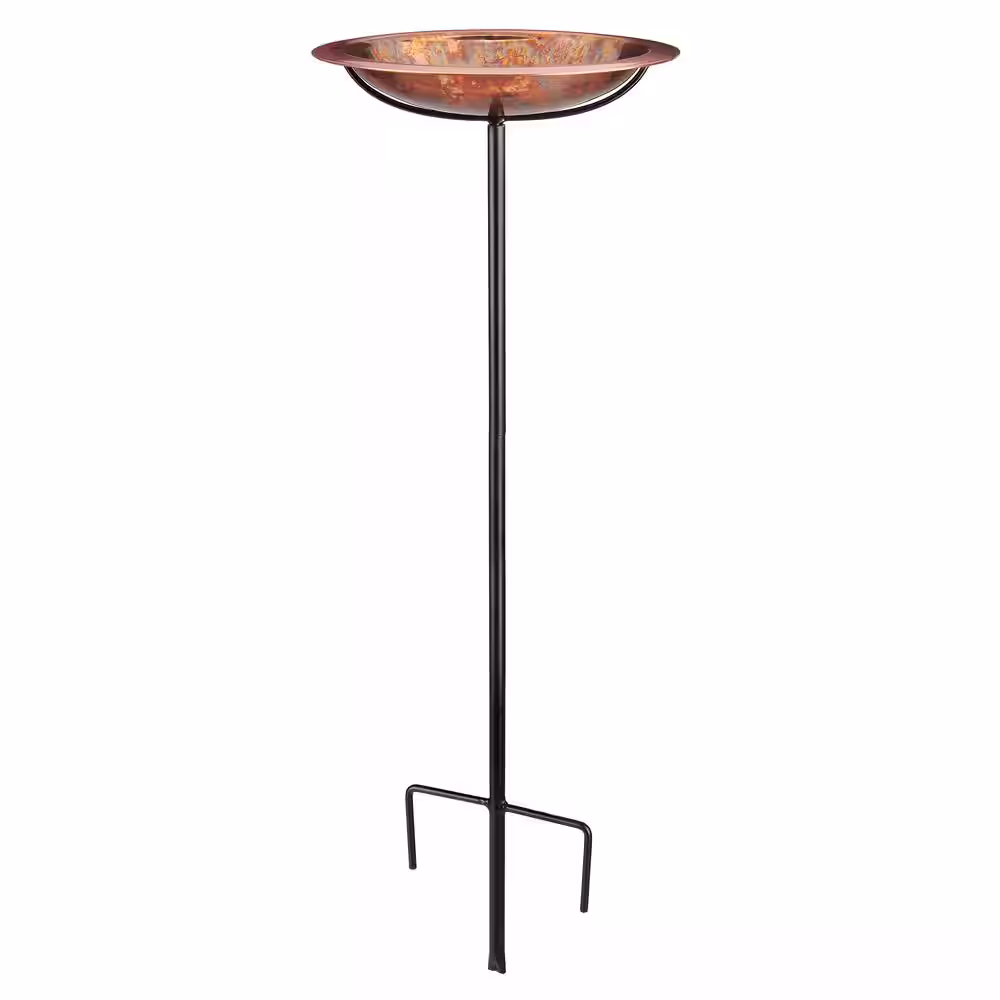 Good Directions Pure Copper Birdbath, Featuring a Hand-Applied Fired Finish and a Multi-Pronged Garden Pole