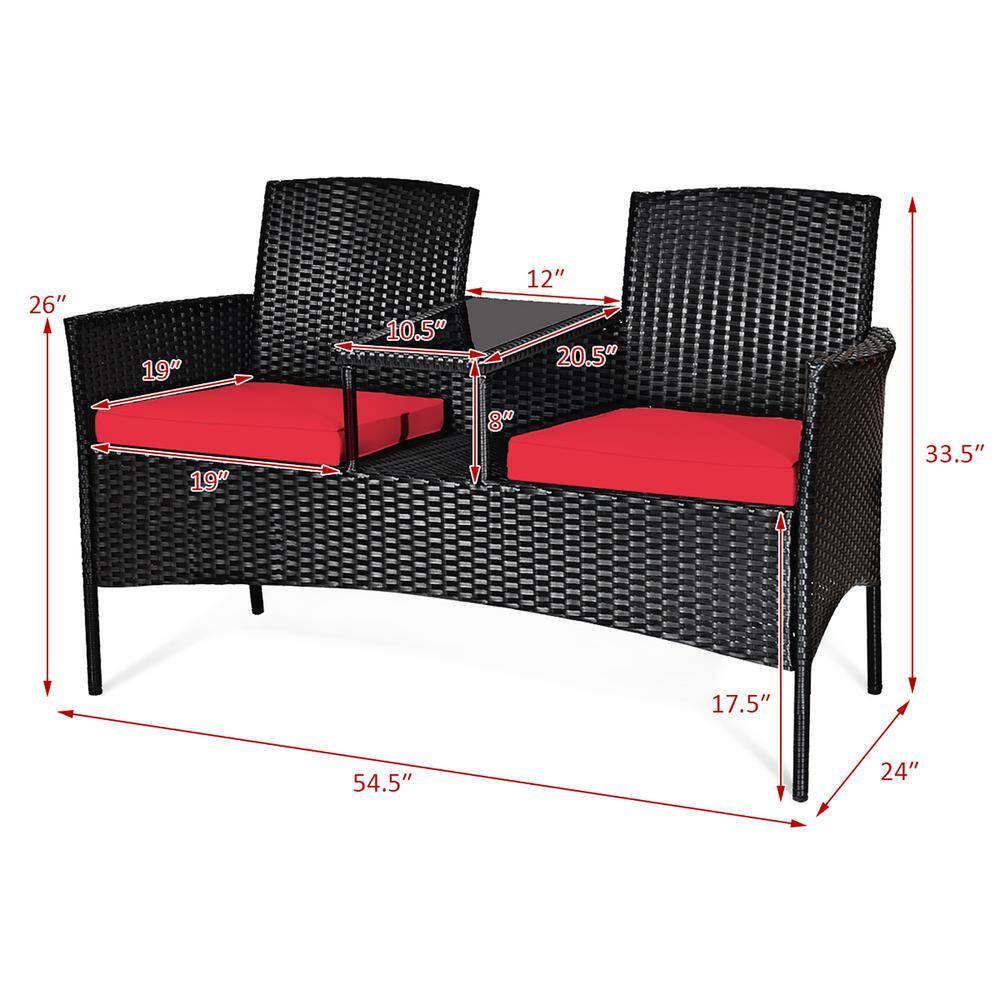 Costway Modern Black 1-Piece Wicker Patio Seating Set with Red Cushions