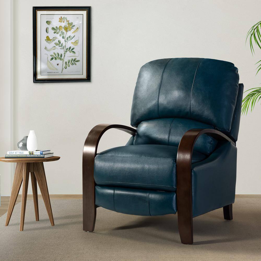 None Ernesto Turquoise Genuine Leather with The Wooden Armrest Recliner