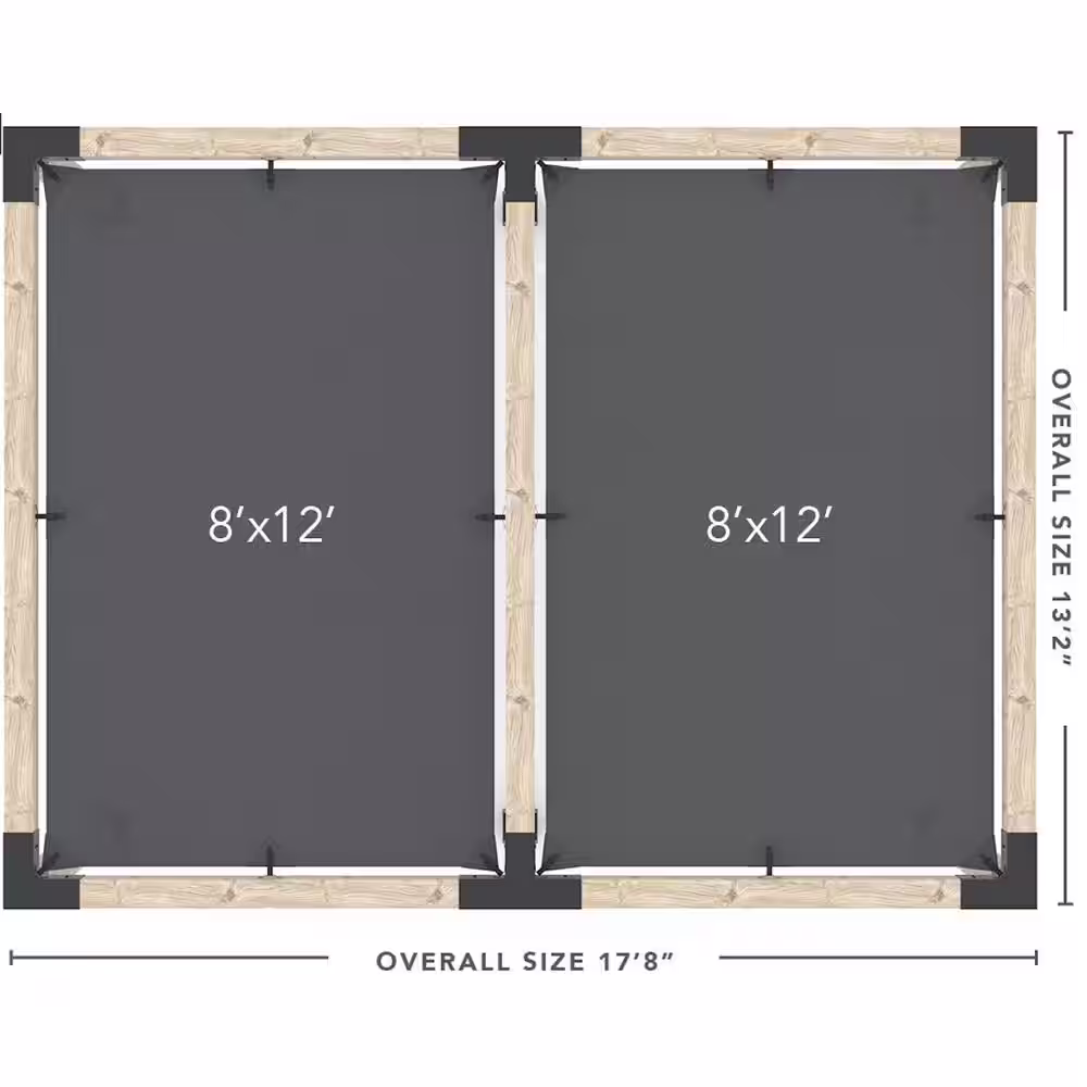 TOJA GRID 12 ft. x 16 ft. Double Pergola Kit with 2 Graphite Shade Sails, for 6x6 Wood