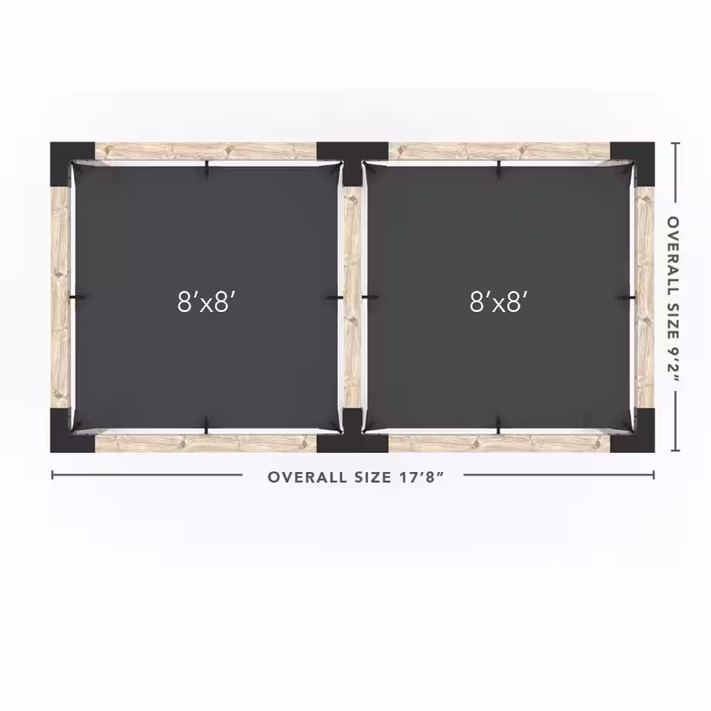 TOJA GRID 8 ft. L x 16 ft. W Double Pergola Kit with 2 White Shade Sails, for 6x6 Wood