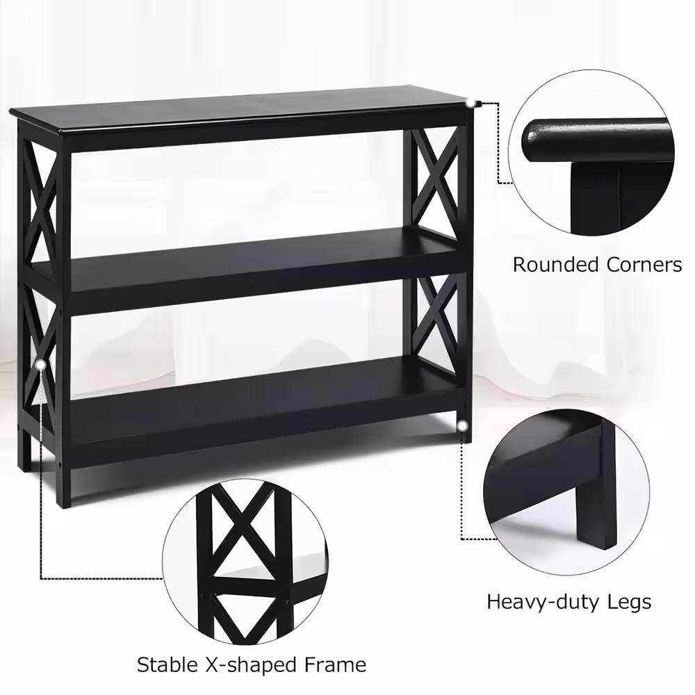 Costway 39.5 in. Black Standard Rectangle Wood Console Table with Shelf