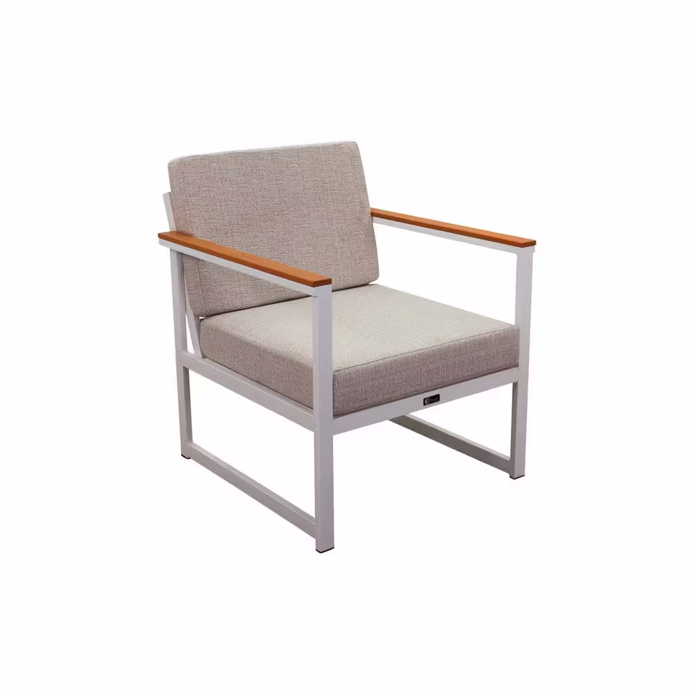 Courtyard Casual Catalina 3-Piece Metal Square End Table Outdoor Bistro Set with Sunbrella Natural Cushions