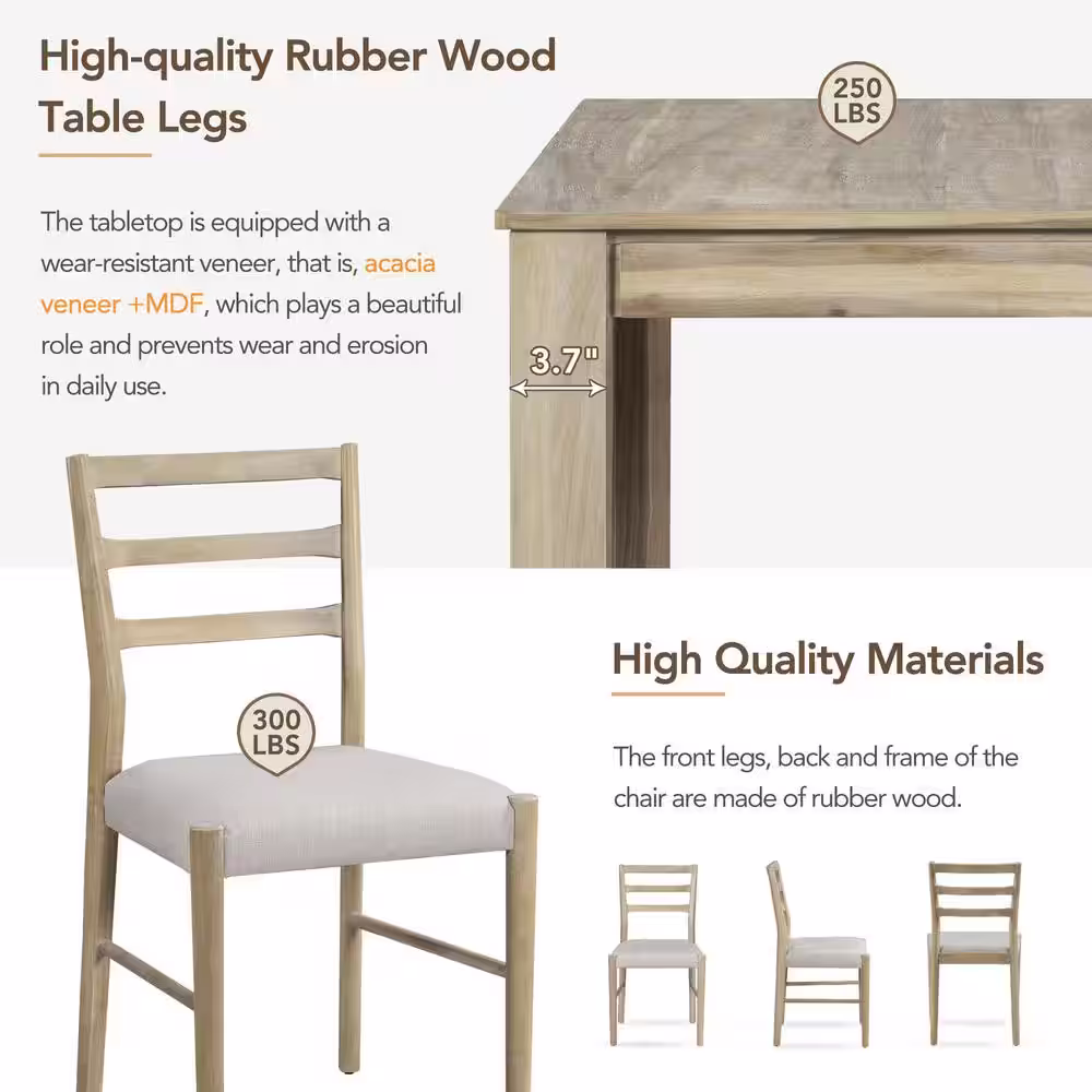 Harper & Bright Designs Mutifunctional 7-Piece Natural Wooden Dining Table Set with Extendable Table, 2 Drawers and 6 Upholstered Chairs