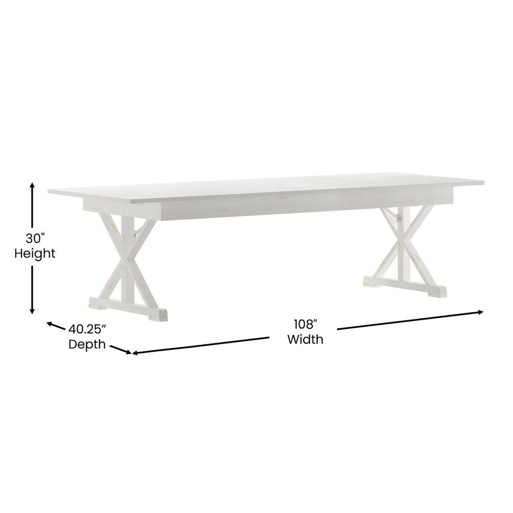 Carnegy Avenue 108 in. Rectangle Antique Rustic White Wood with Wood Frame and Trestle Base Dining Table (Seats 10)