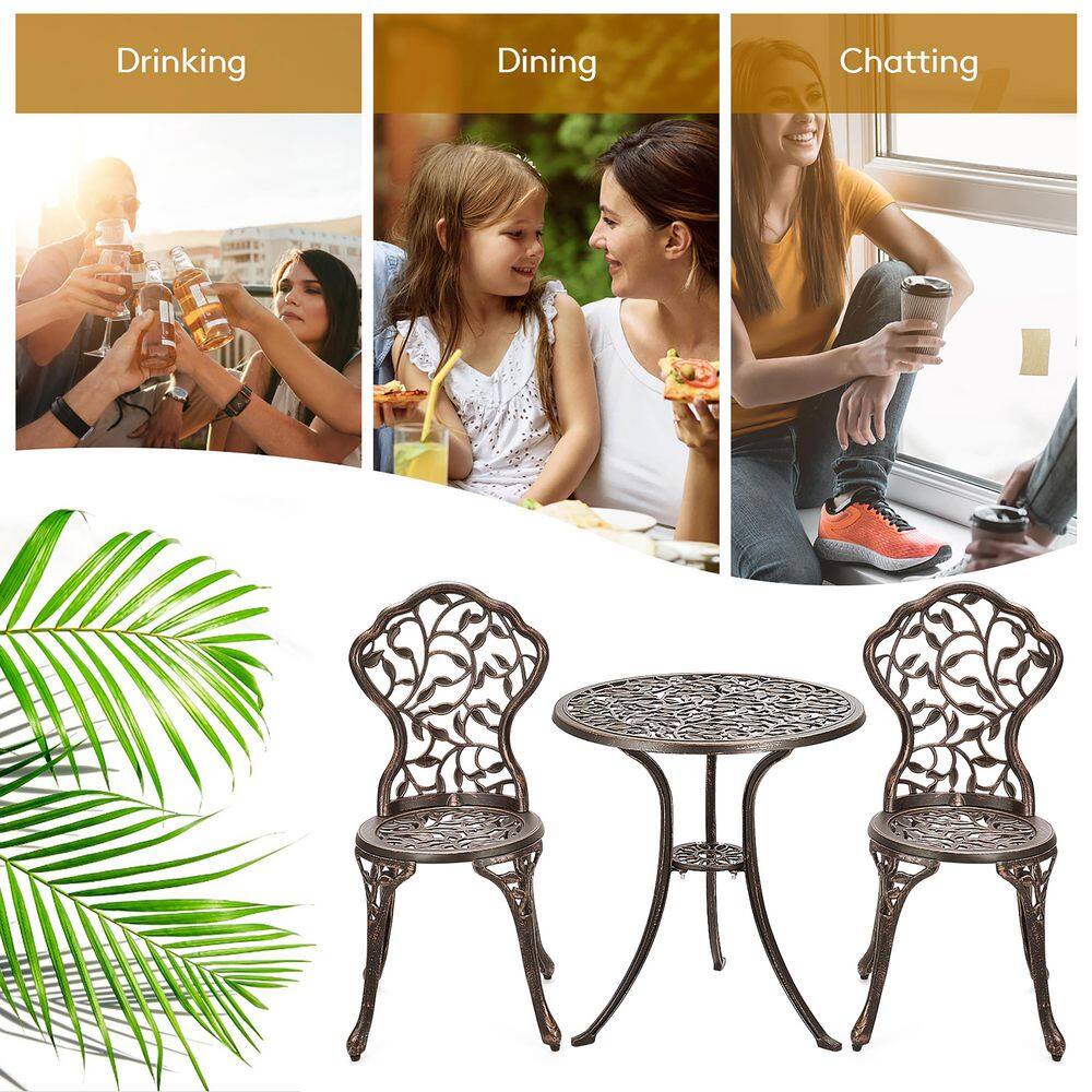 SUNRINX 3-Piece Cast Aluminum Bistro Set Patio Conversation Set