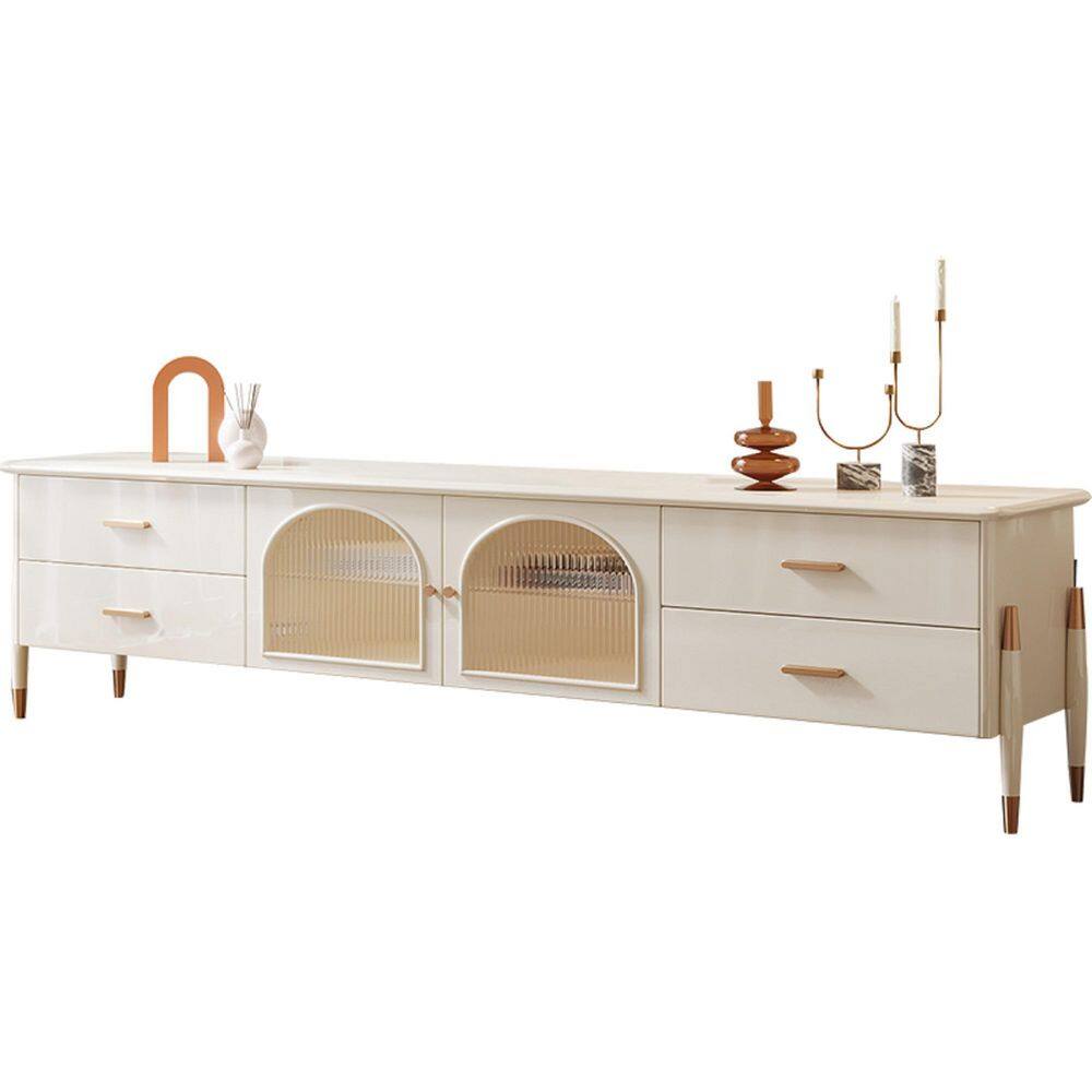 JASIWAY 78.7 in. Beige TV Stand with 4 Drawers Fits TV's Up to 80 in. with Cable Management