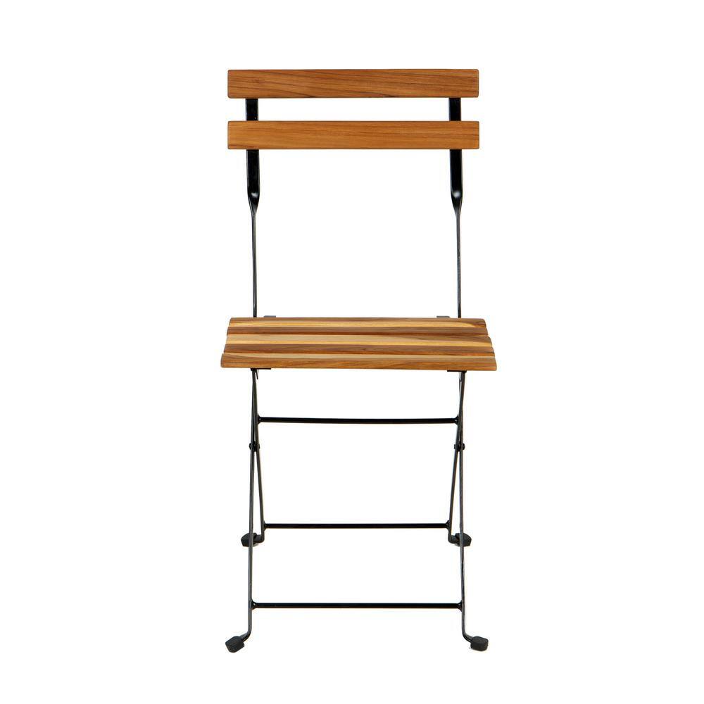 Tenleaf Brown 3-Piece Solid Teak Wood Outdoor Bistro Set with Waterproof Navy Cushion