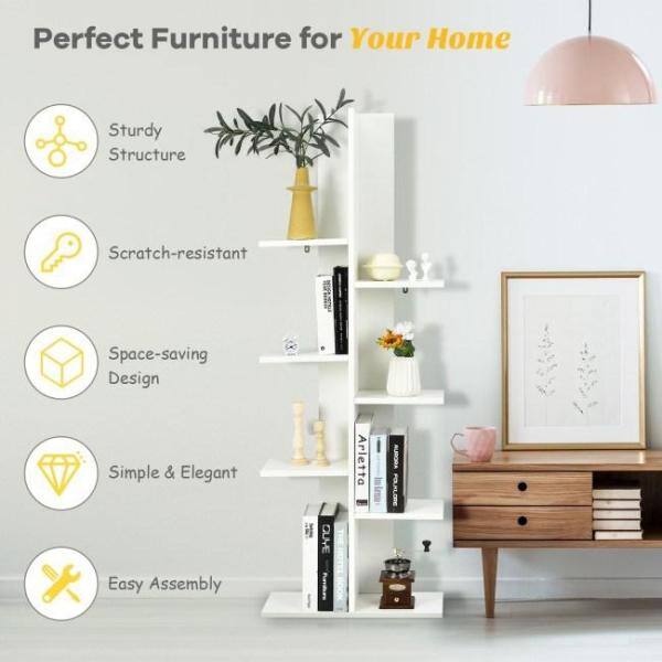 None White Rolling 7-Tier Wood Shelving Unit (20 in. W x 55.5 in. H x 8 in. D)