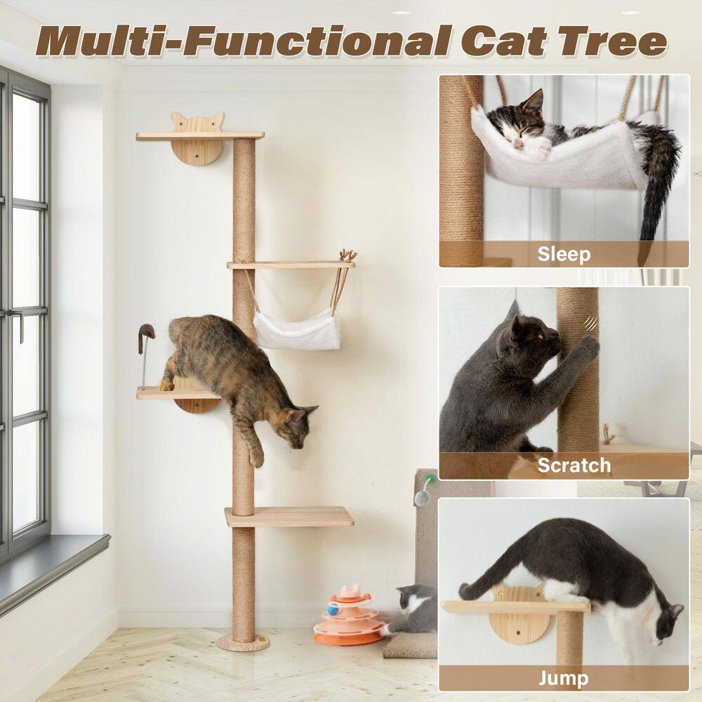 COZIWOW 4-Tier Cat Tree Shelf Wall Mounted Scratching Post with Hammock