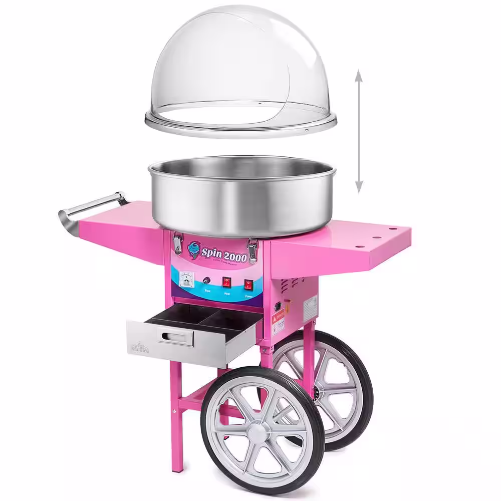 Olde Midway 950 W Pink Cotton Candy Cart and Shield