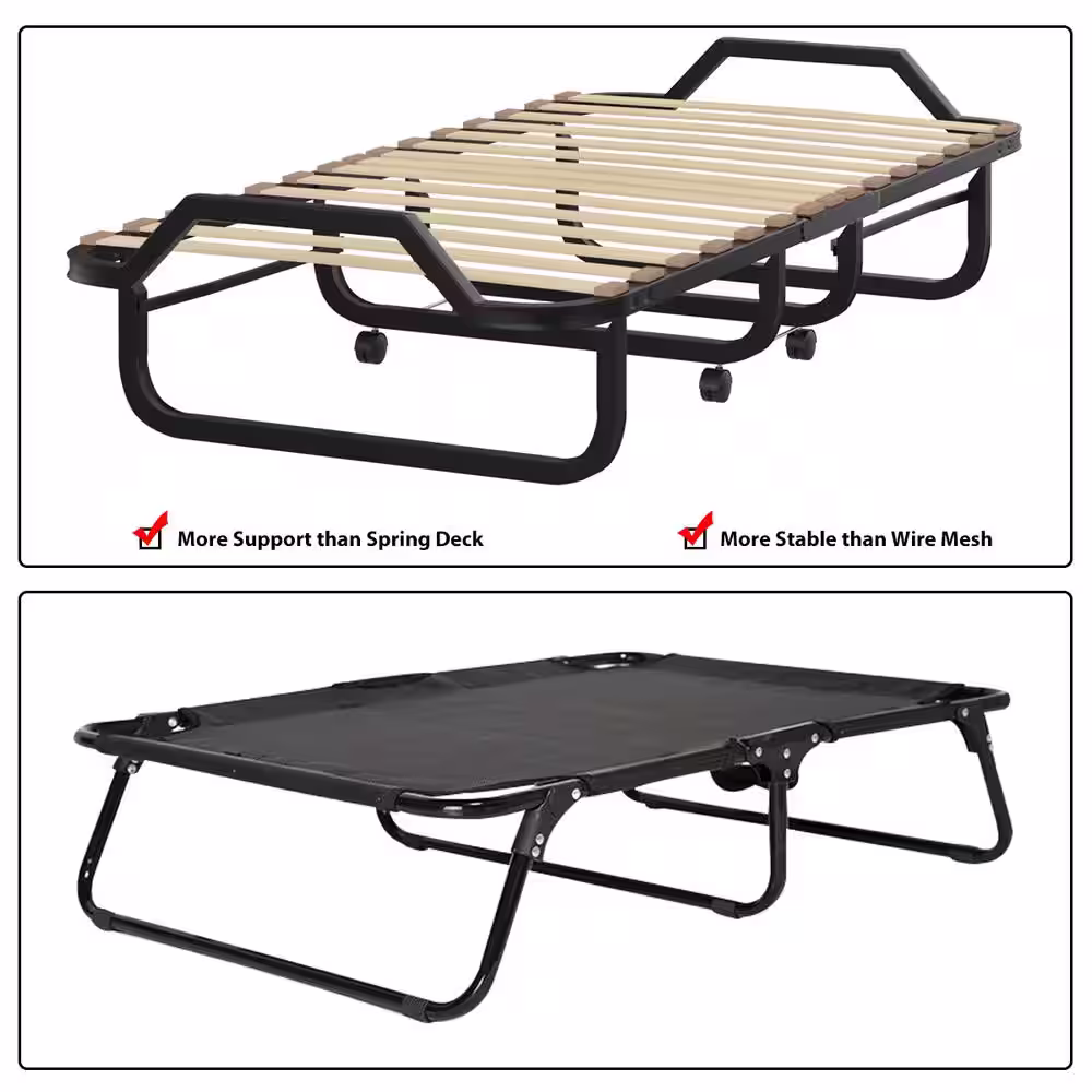 Costway White Folding Bed with Twin Mattress, Rollaway Guest Bed with Sturdy Metal Frame and Foam Mattress Made in Italy