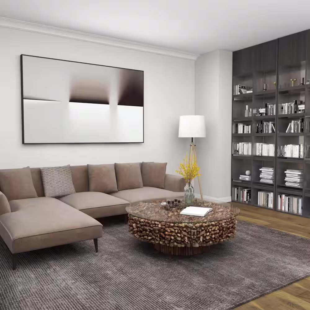 Litton Lane 48 in. Brown Medium Round Driftwood Handmade Collage and Pedestal Base Coffee Table with Tempered Glass Top