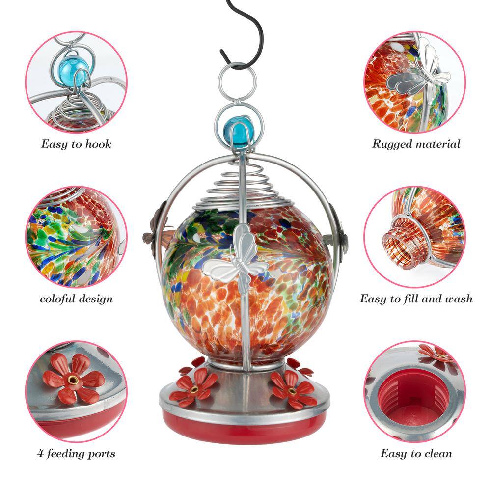 None Flaming Red Glass Hanging Hummingbird Feeder - 32 oz. 1-Pack