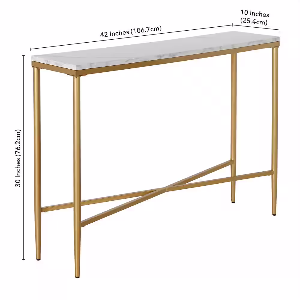 Meyer&Cross Huxley 42 in. Brass Retangular Console Table with Faux Marble Top