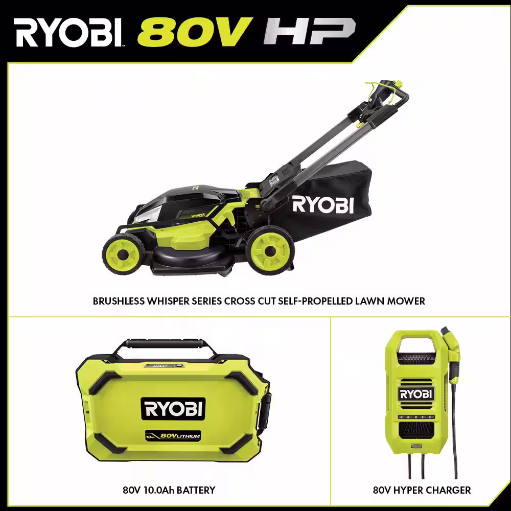 RYOBI 80V HP Brushless Battery Cordless Electric 30 in. Multi-Blade Mower with Battery and Charger