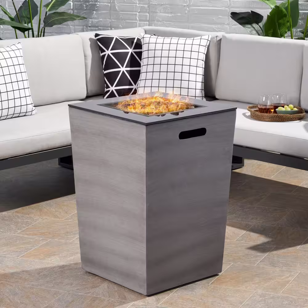 Noble House Langton 19.50 in. x 29 in. Rectangular Concrete Propane Fire Pit in Dark Grey
