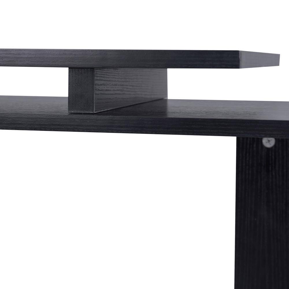 None 55 in. L-Shaped Black Writing Computer Desk with Display Shelves
