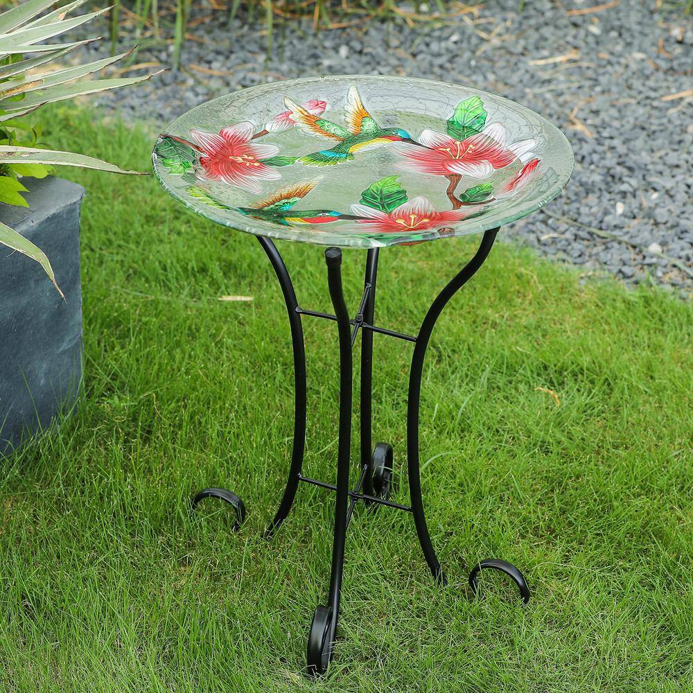 LuxenHome Hummingbird Bird Glass Bath with Metal Stand