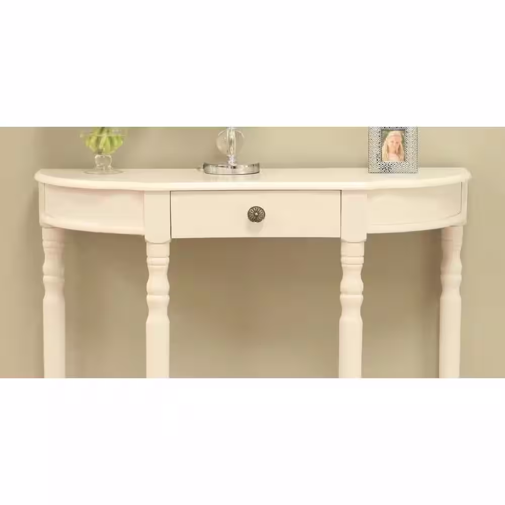 Homecraft Furniture 37 in. White Half Moon Wood Console Table with Drawers