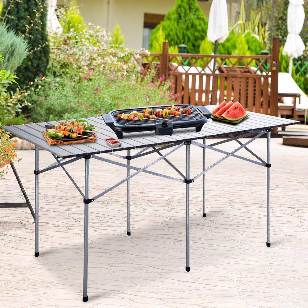 None Aluminum Rectangle Roll Up Folding Outdoor Camping Picnic Table