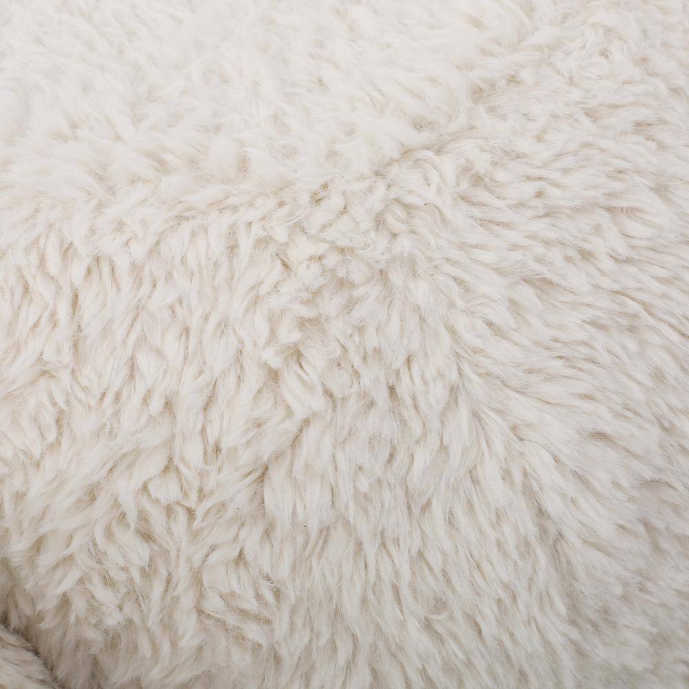 Noble House Pearcy White Furry Sheep Ottoman Bench