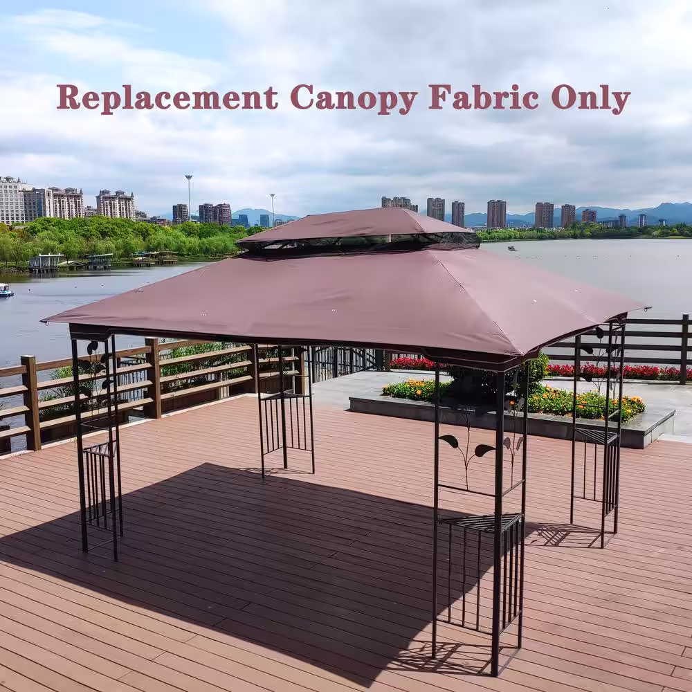 None 13 ft. x 10 ft. Patio Double Roof Gazebo Brown Replacement Canopy