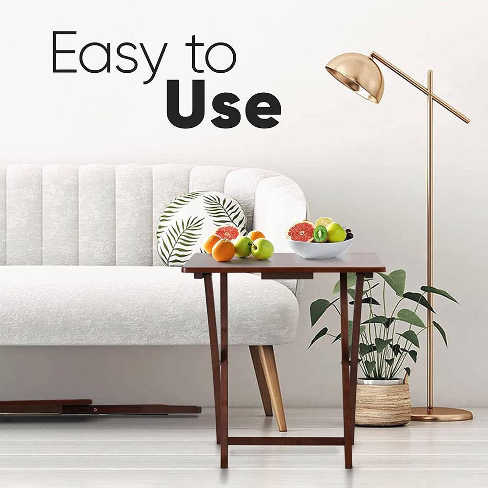 PJ wood 1.6 ft Brown Wood Folding TV Tray Tables