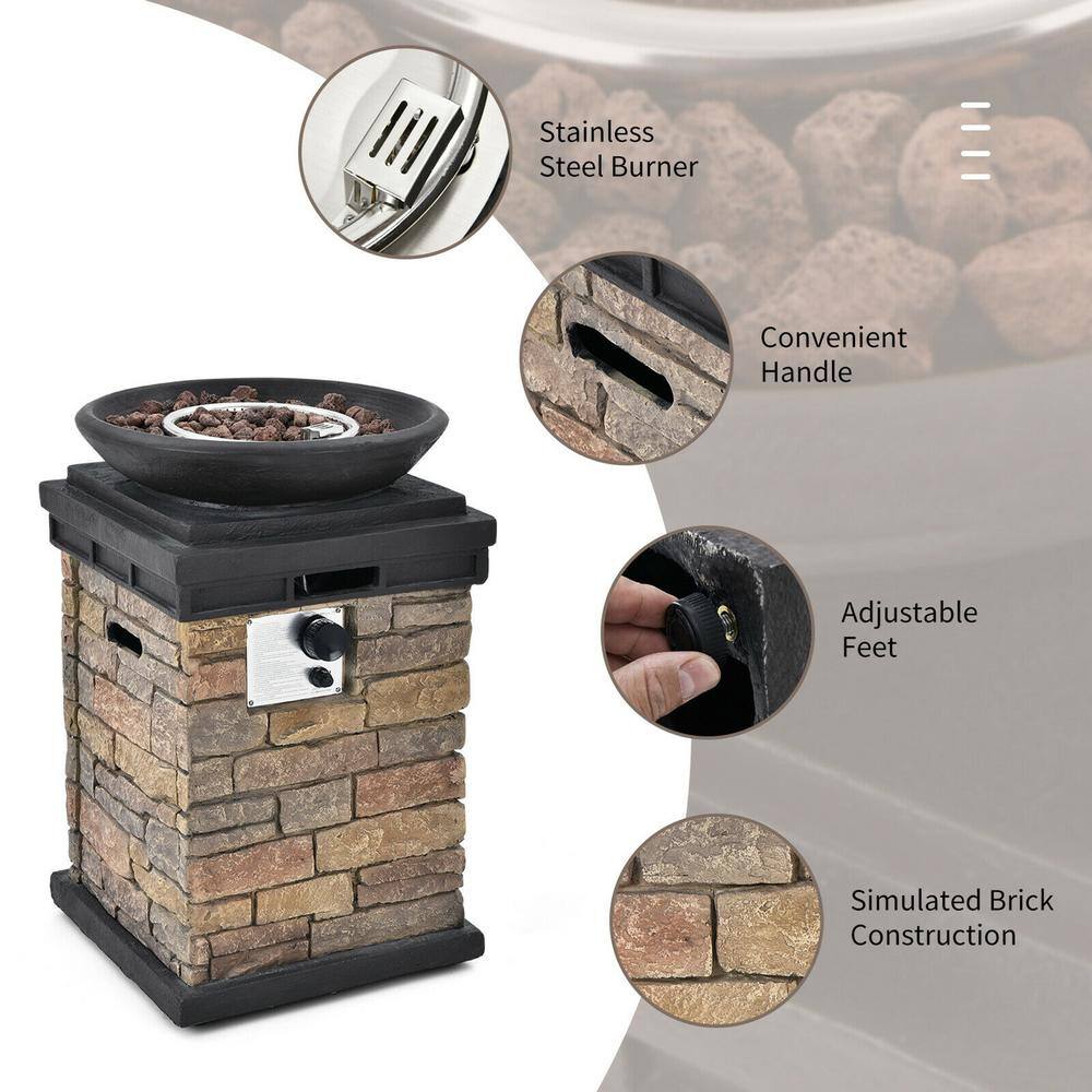 Gymax 40,000 BTU Burning Fire Bowl Column Propane Patio Yard with Lava Rocks