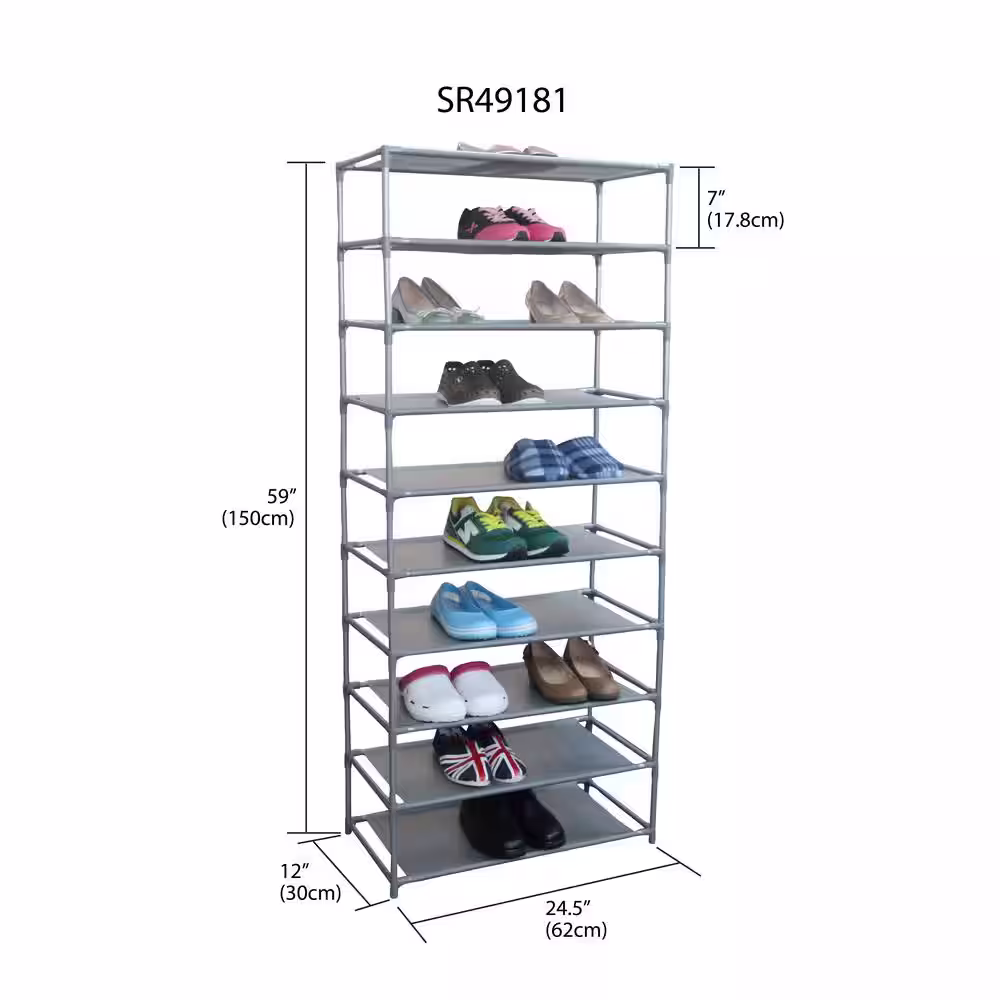 Home Basics 59 H 30-Pair 10-Tier Gray Metal Shoe Rack