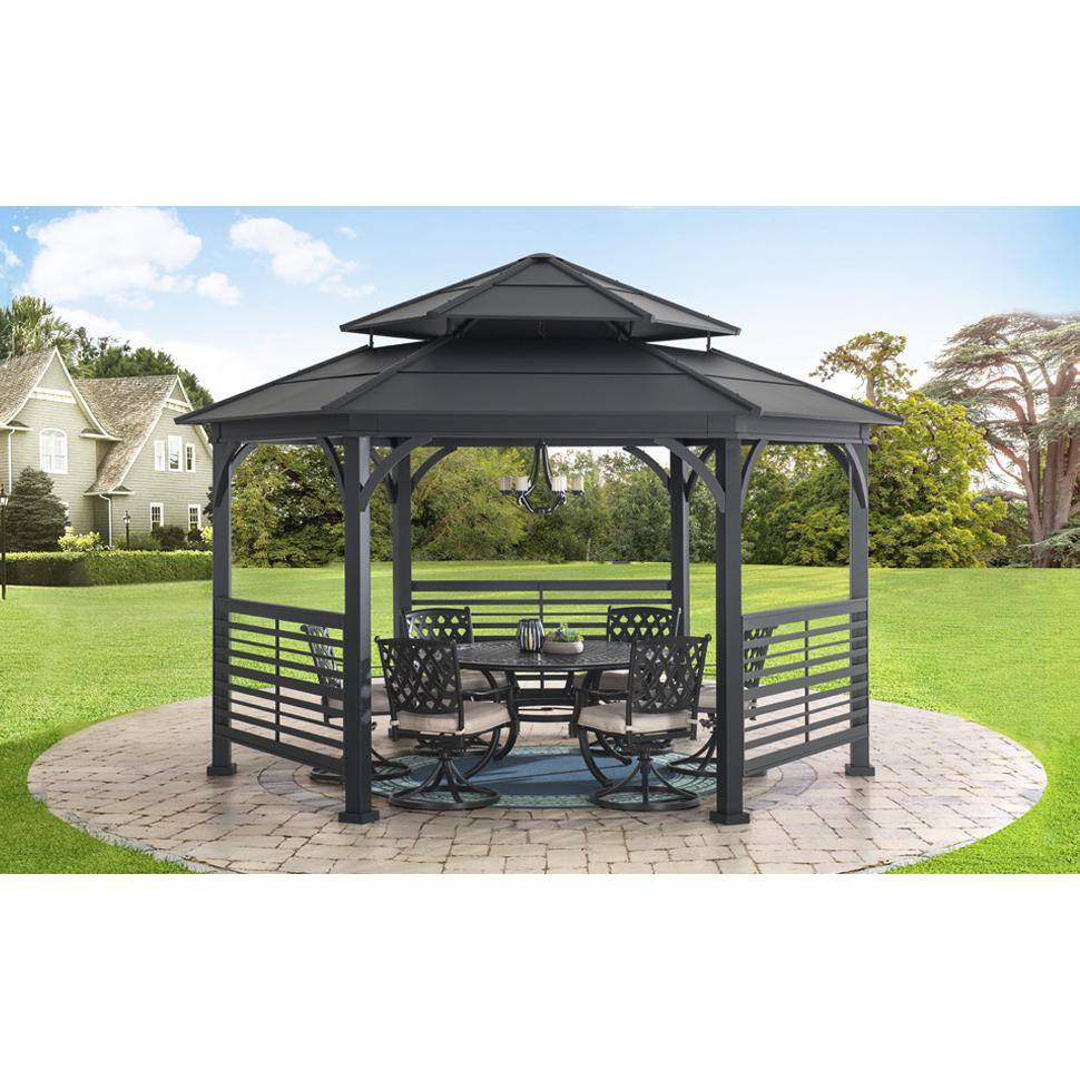 Sunjoy 14.7 ft. x 14.7 ft. Macomb Hexagon Hardtop Gazebo