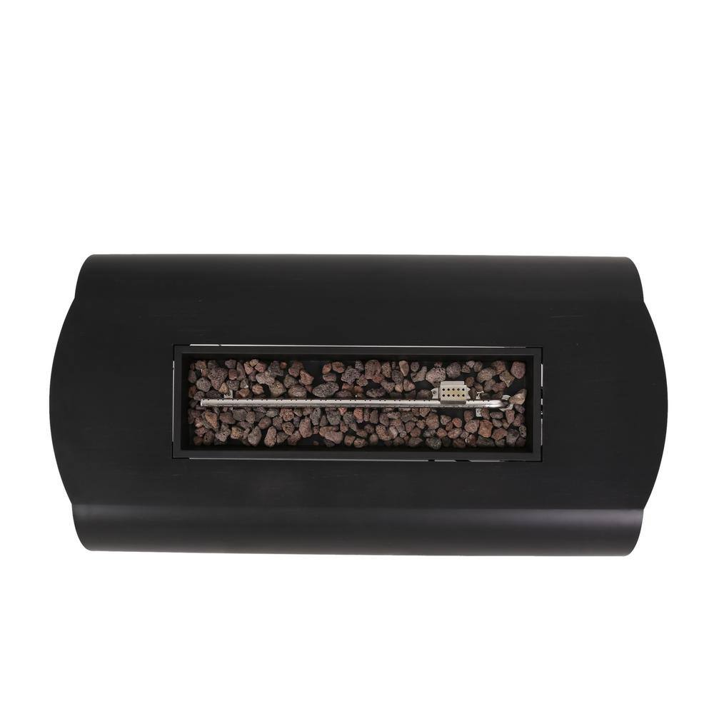 Noble House Jesse Dark Grey/Wood Grain Metal Rectangular Stone Fire Pit (No Tank Holder)