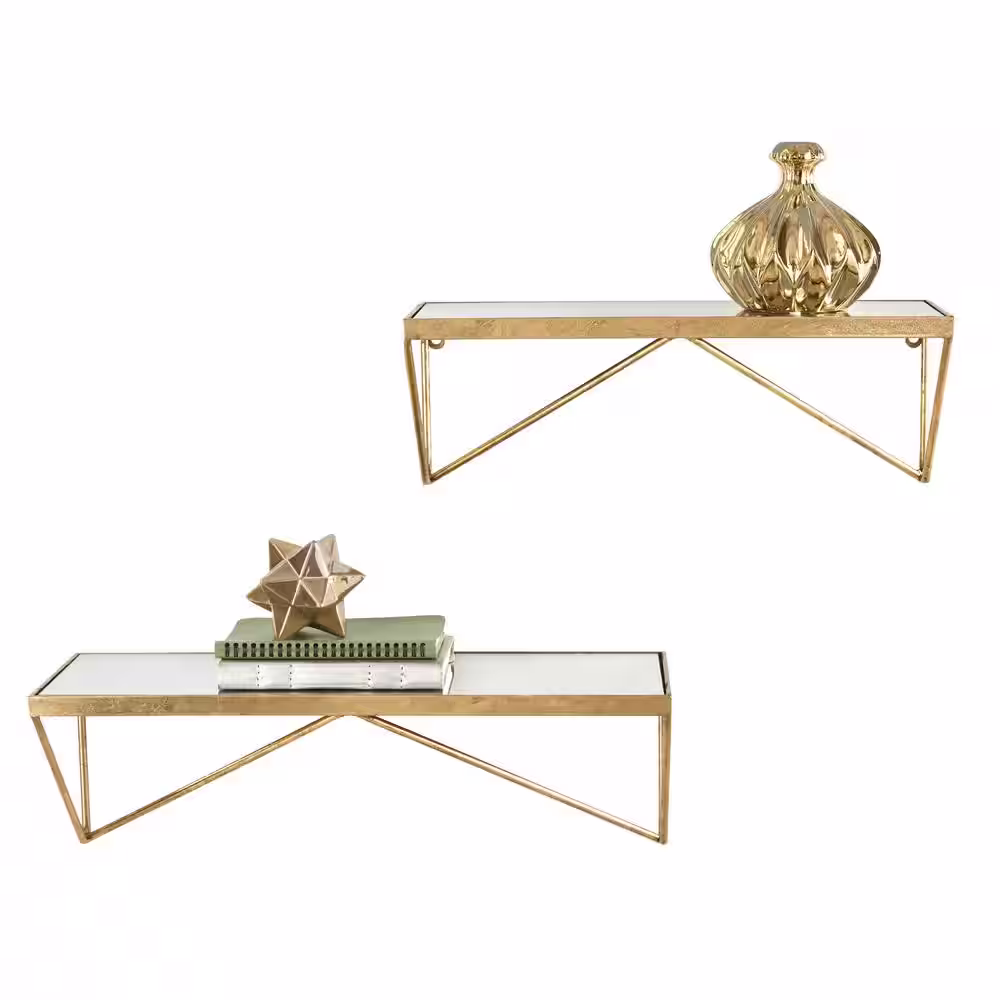StyleWell Gold Metal Wall-Mount Floating Shelf (Set of 2)