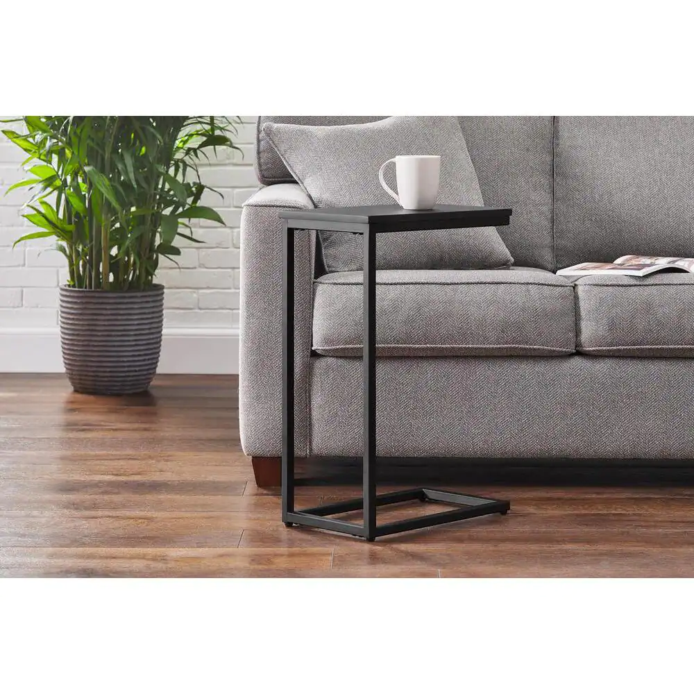 StyleWell Donnelly Black C-Shaped Side Table with Black Wood Top