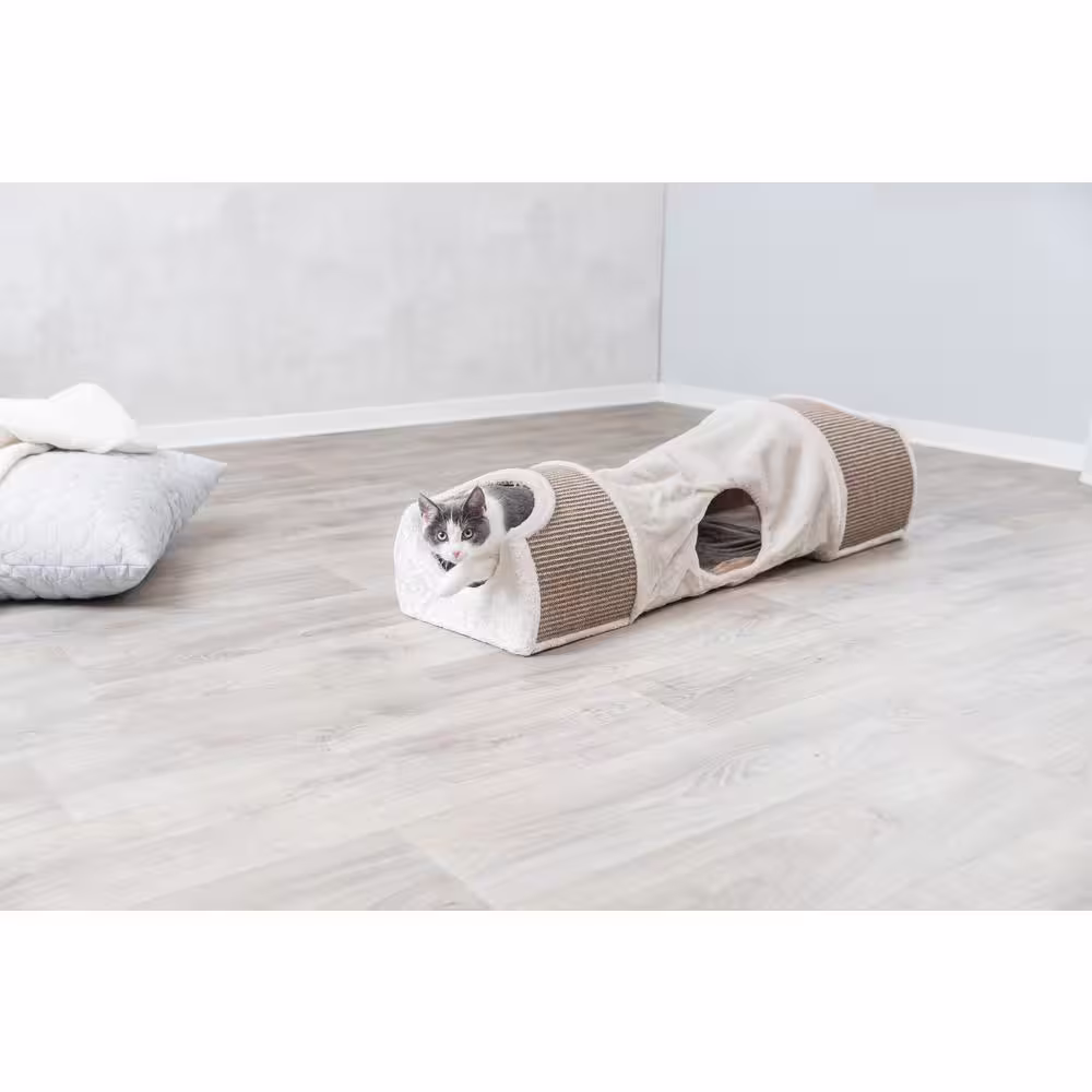 TRIXIE Cuddly Condos with Tunnel : Peek-a-Boo Holes : Sisal Scratching Surface : Light Brown