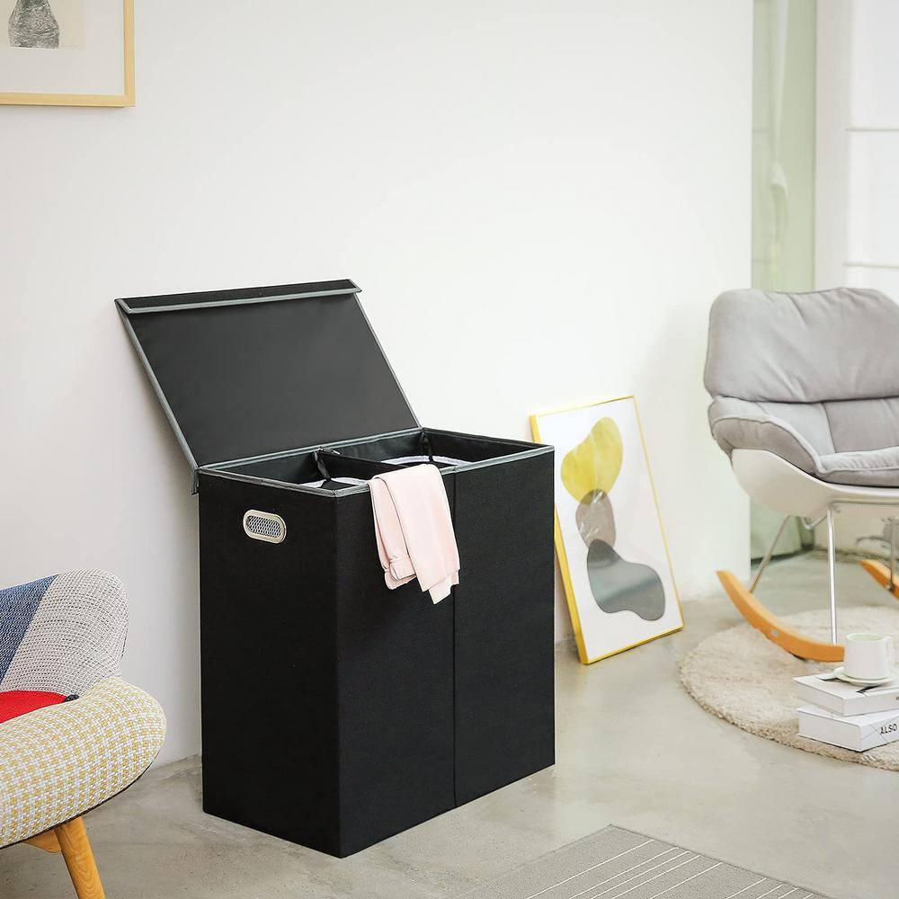 None 150L Fabric Laundry Basket Hamper with Removable Liner Bags Black