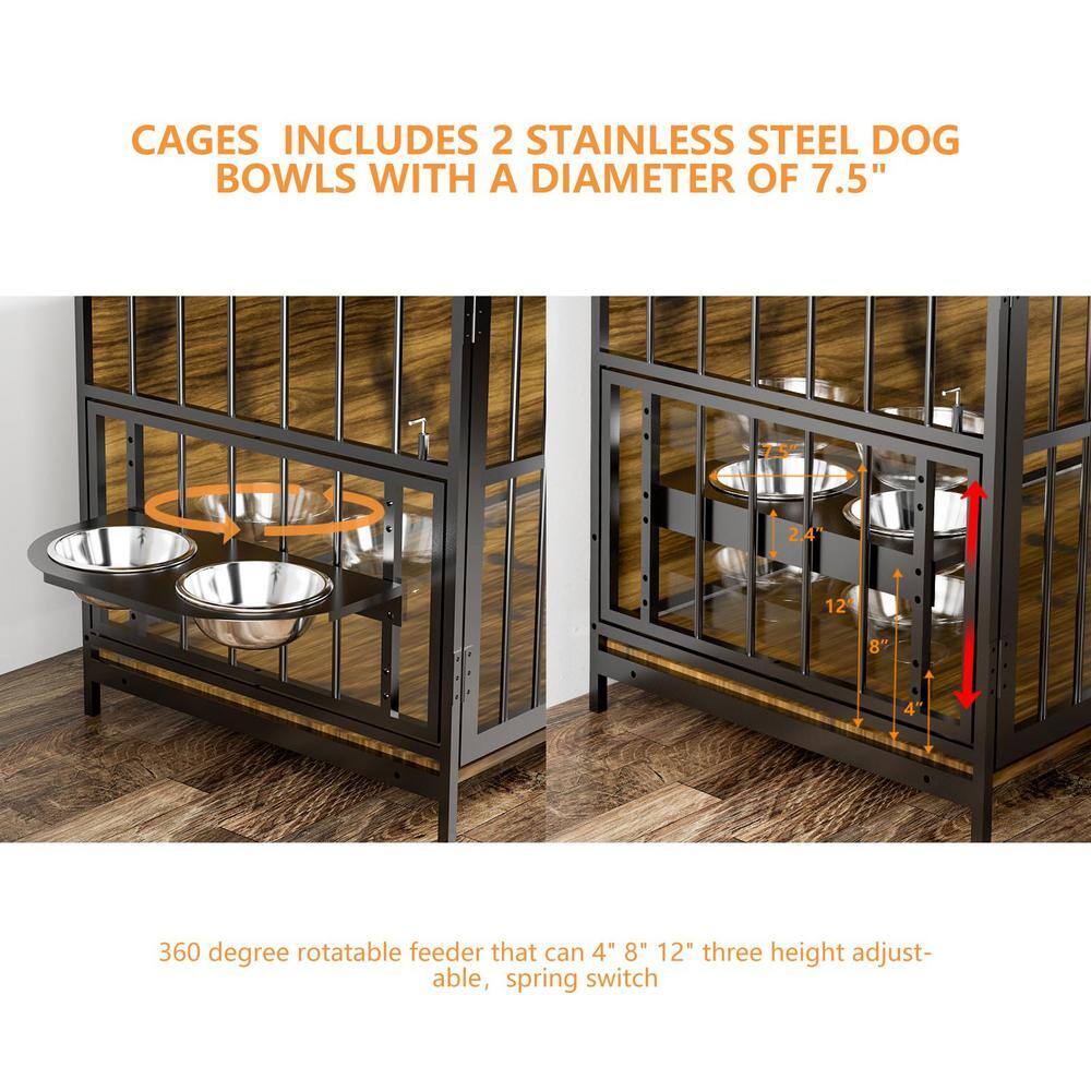 HOMLUX 41 in. L x 24 in. W x 36 in. H Furniture Style Dog Crate w/360-Degree Swivel & Height Adjustable Eating Rack and Dog Pad