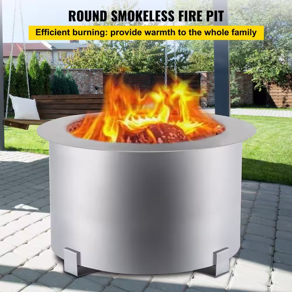 VEVOR Smokeless Fire Pit 21.5 in. Outer Diameter Stove Bonfire Stainless Steel Smokeless Fire Bowl for Picnic Camping Parties
