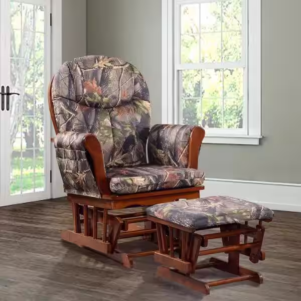 ARTIVA Home Deluxe Camouflage Fabric Cushion Glider Chair and Ottoman Set