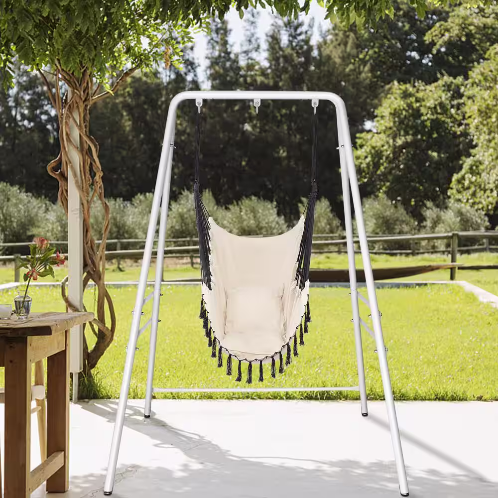 None 52 in. W Ã 54 in. D Ã 70.9 in. H Iron Hammock Stand in White
