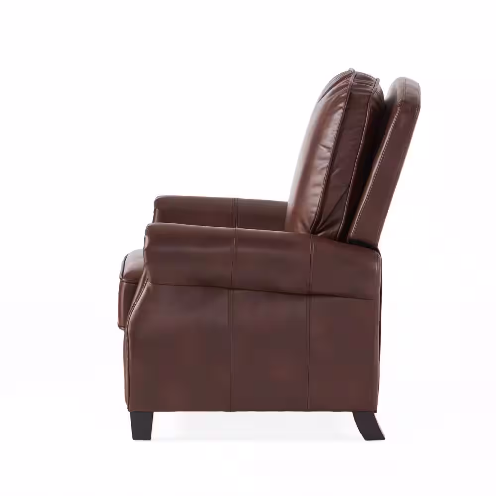 Noble House Neville 37 in. Width Big and Tall Brown Faux Leather Nailhead Trim Club Recliner
