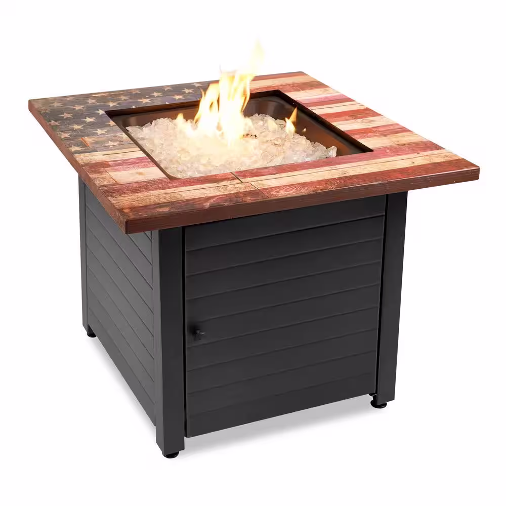 Endless Summer Liberty 30 in. W x 30 in. H Square Steel Frame and UV Printed Rustic American Flag Cement Resin Mantel LP Gas Fire Pit
